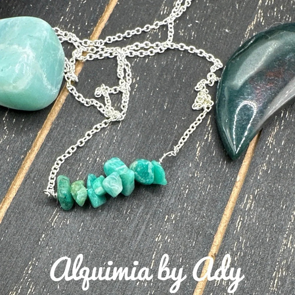 Alquimia Jewelry - Green amazonite balanced bar 925 silver statement necklace